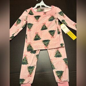 NWT Modern kids pink Christmas tree soft pajamas 4T